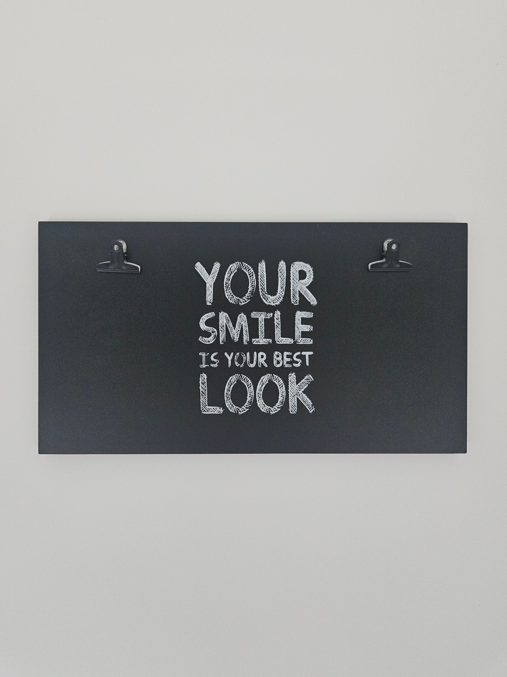 Smile Quote Photo Display Wall Sign with Clips Black 18" x 9"